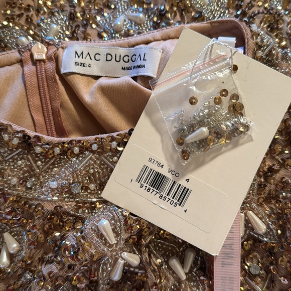 MAC DUGGALBeige Embellished High Neck Sleeveless A Line Dress